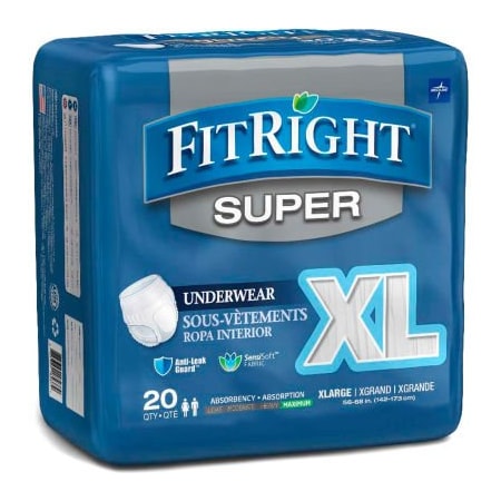 Medline Medline FitRight Super Protective Underwear, Size XL, Waist Size 56"-68", 20/Bag FIT33600AZ